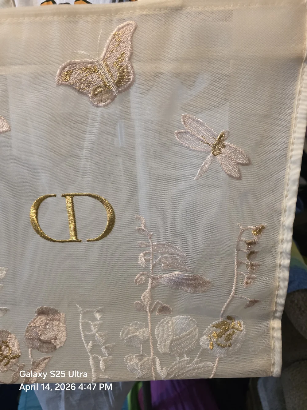 Dior Cream Embroidered Butterfly Tote with Gold CD Logo